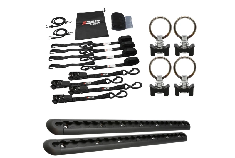 SEFIS ALU kotevní lišta AirLine 2x50cm černá + 4x oko do kotevní lišty + SEFIS SET 25 pro motocykl