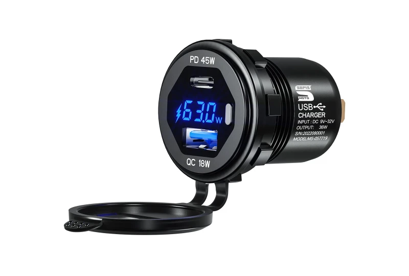 SEFIS USB-C PD 45W + USB-A QC 3.0 18W rychlonabíječka / zásuvka pro motocykl