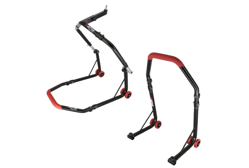 SEFIS D18 přední stojan do krku řízení a zadní stojan set - červený pro motocykl