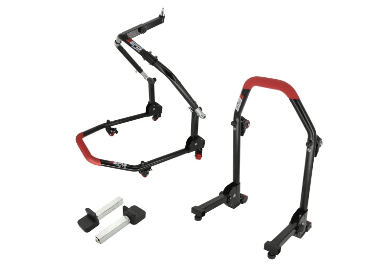 SEFIS M20U přední sklopný pojízdný stojan do krku řízení a zadní stojan set - packy pro motocykl SEFIS M20U přední sklopný pojízdný stojan do krku řízení a zadní stojan set - packy pro motocykl